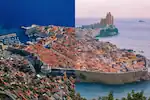 A panoramic scene where the real Dubrovnik merges into King's Landing
