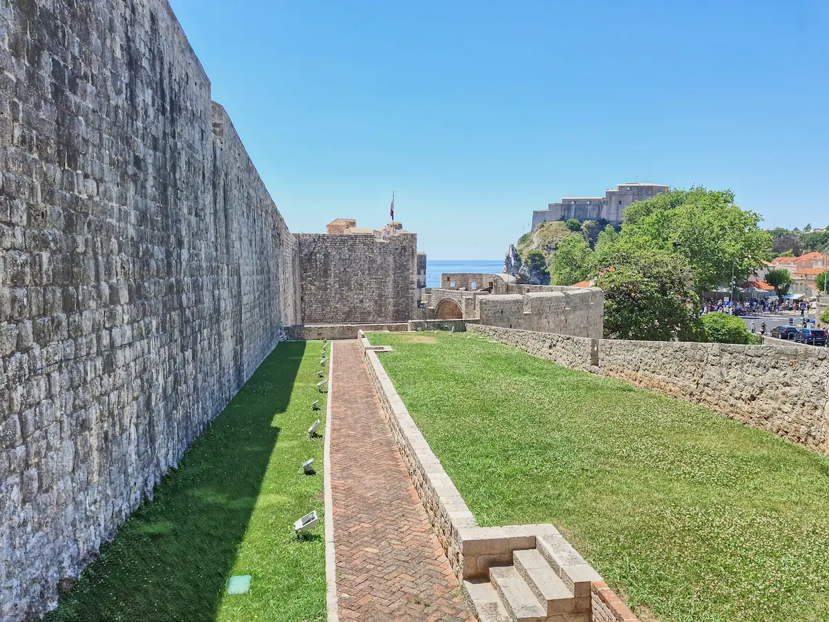 View of the courtyard between Dubrovnik's Western Outer Wall and the main City Walls