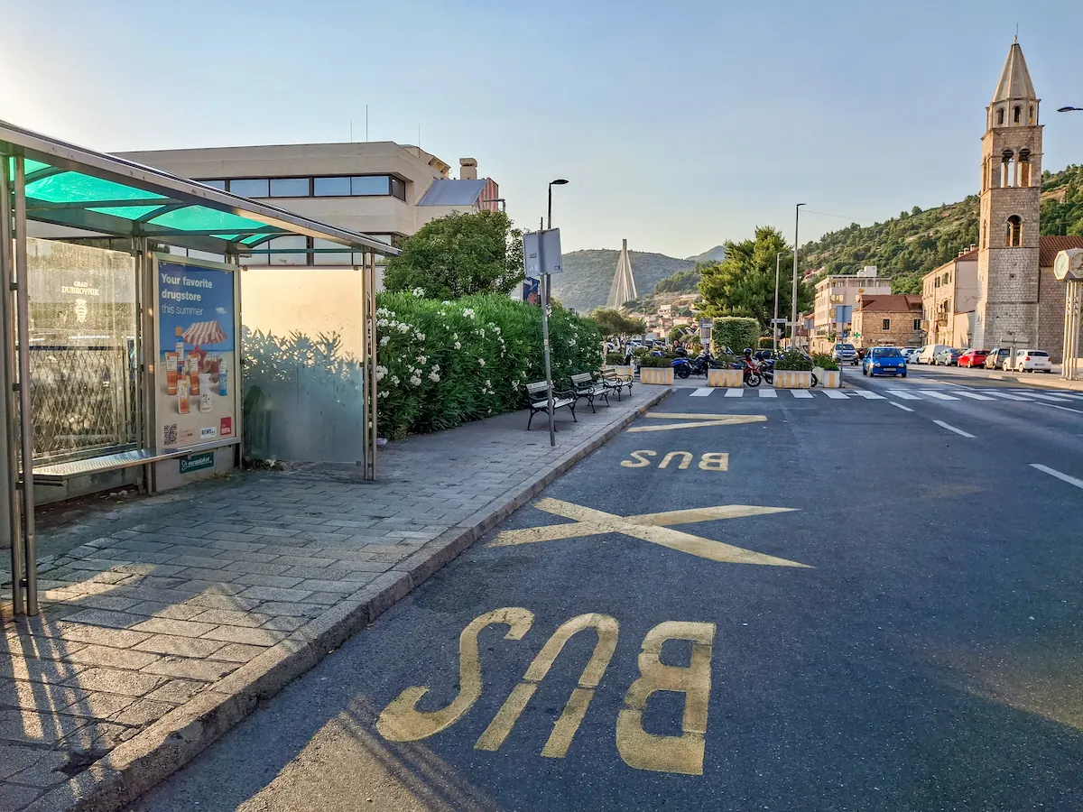 Bus stop immediately outside Port Gruž used by cruise passengers heading to the Old Town