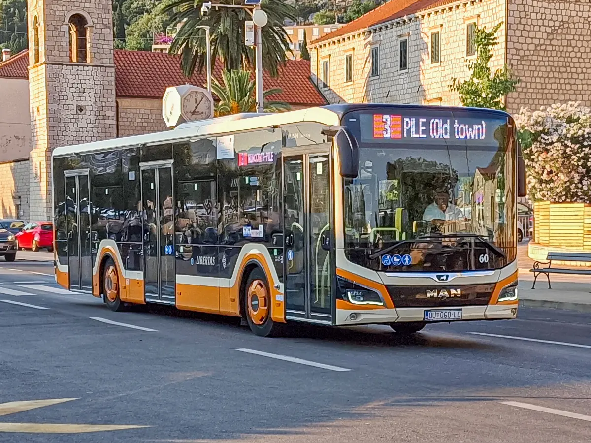 Typical Libertas city bus used for Buses 1A, 1B, and 3 traveling toward Pile Gate