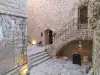 Lower courtyard of Bokar Fortress with the entrance doorway and stairs leading to the upper terrace