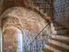 Side view of the triangular stone staircase inside Fort Lovrijenac
