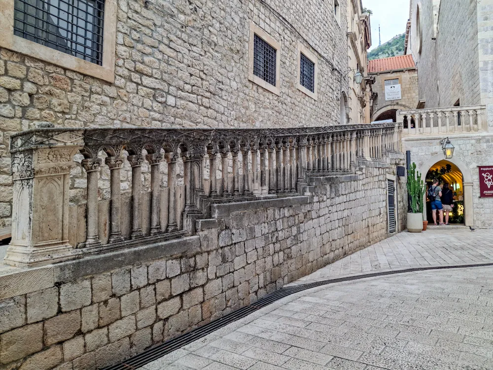 Side view of the stone staircase of the Dominican Monastery in Dubrovnik