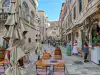 Mid-distance view of the Jesuit Staircase from Gundulic Square in Dubrovnik Old Town