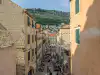 View from the railing at the top of the Jesuit Staircase overlooking Gundulic Square in Dubrovnik Old Town
