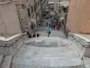 View from the railing at the top of the Jesuit Staircase looking down the steps in Dubrovnik Old Town