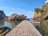 View from the Pile Bay stone pier looking directly at the Penatur rock formations
