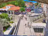 View from atop Pile Gate looking back down at the stone bridge in Dubrovnik Old Town