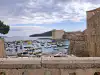 View from Revelin Bridge looking toward the old town harbor and Lokrum Island in the distance