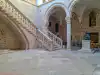 View of the central courtyard with the main stone staircase and the Miho Pracat statue inside the Rector's Palace