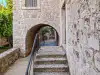 View looking out from the top of the small stone steps used to enter the Rupe Museum in Dubrovnik Old Town