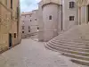 View from the circular staircase looking down St. Dominic Street with the modesty stairs in view