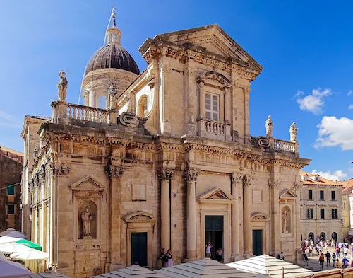View of Dubrovnik Cathedral in the Old Town, a baroque landmark and highlight of Dubrovnik’s rich history explored on walking tours