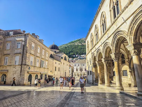 Rector’s Palace in Dubrovnik Old Town with its distinctive Gothic-Renaissance pillars, a historic seat of the Republic of Ragusa featured on walking history tours