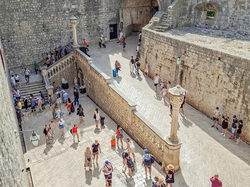 Entrance area after Pile Gate in Dubrovnik, showing the fortified passage between the outer and inner city walls, part of the medieval defenses of the Republic of Ragusa, featured on Old Town history walking tours